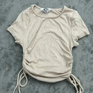 Princess Polly Top Womens Size 0 Cream Tie Up Ruched Crop Top Shirt Casual